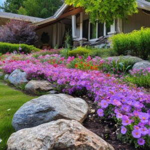 Nature’s Harmony: Transforming Your Front Yard with Flower Beds and Rocks