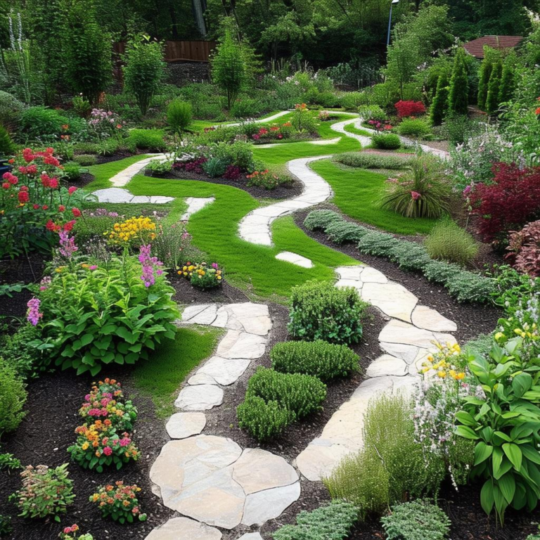 Designing a Serene Front Yard with Curving Pathways