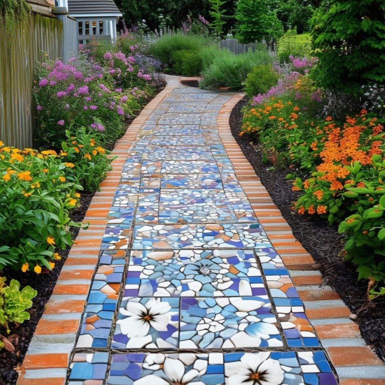 Stunning Front Yard Walkway Inspiration with Vibrant Tiles