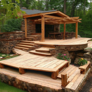 Charming Two-Tiered Deck Designs Using Earthy Elements