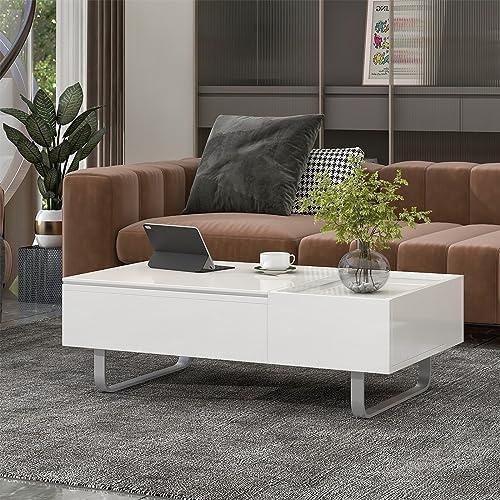 Versatile Lift Top Coffee Table with LED Light & Storage