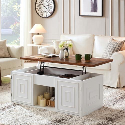 Versatile Lift ⁤Top Coffee Table with LED Light & Storage