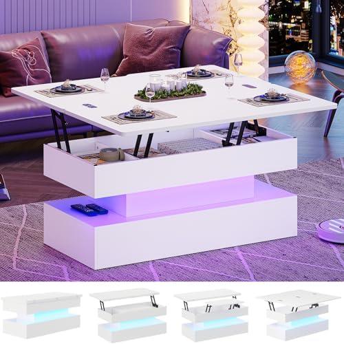 Versatile Lift Top Coffee Table with LED Light & Storage