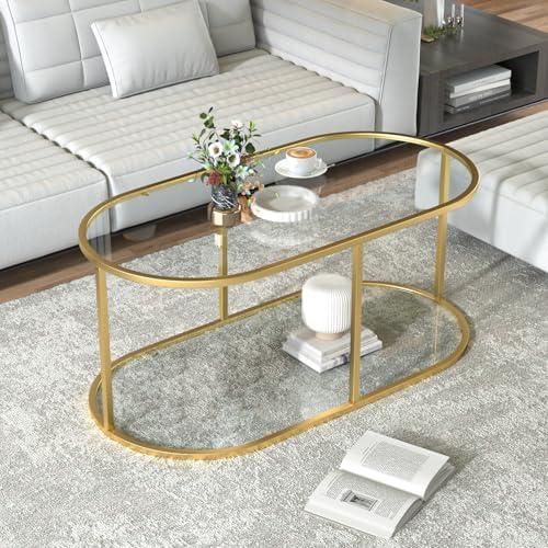 Modern Glam Coffee Table with Mirrored Tray Top & Metal ⁢Base