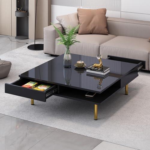 Modern Glam Coffee​ Table with Mirrored⁤ Tray⁢ Top & Metal ⁤Base